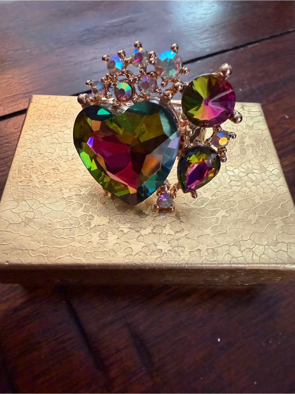 Source Unknown Multicolor Crystal Heart Brooch - Gold Tone